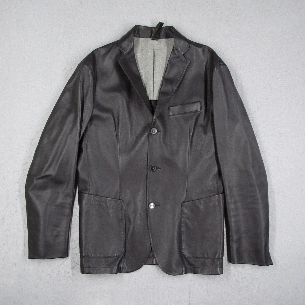 RVL Mens Brown Leather Blazer Jacket Size 48 IT Made in Italy Sport Coat
